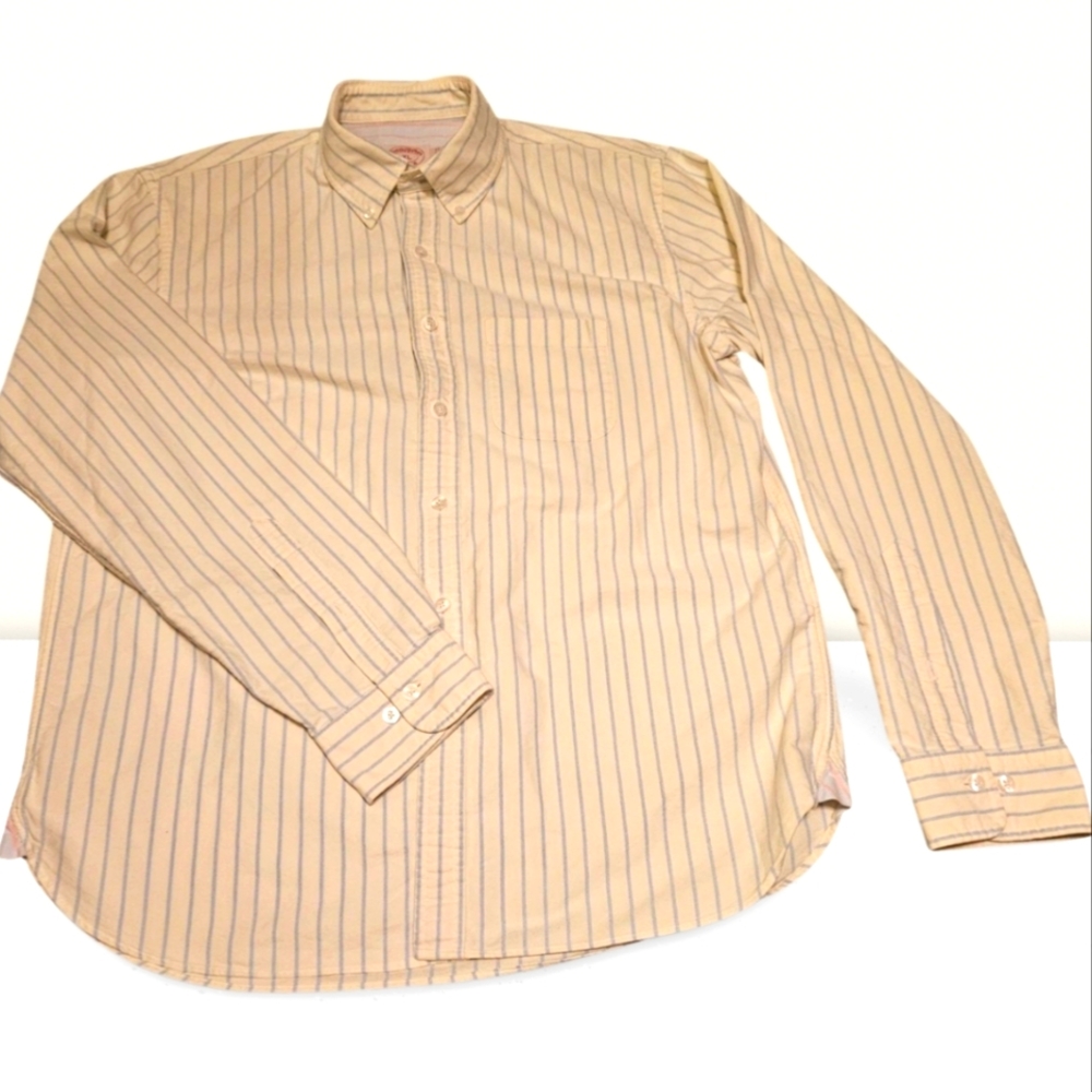 Brooks Brothers Mens XL All Supima Cotton Button Down Yellow Blue Stripes